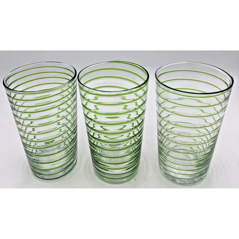 Crate & Barrel Green Swirl Tumblers Set Of 3 20 Oz New 379-077 Holiday